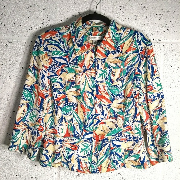Coldwater Creek Sz Medium Linen Floral Jacket Coat - Picture 2 of 8